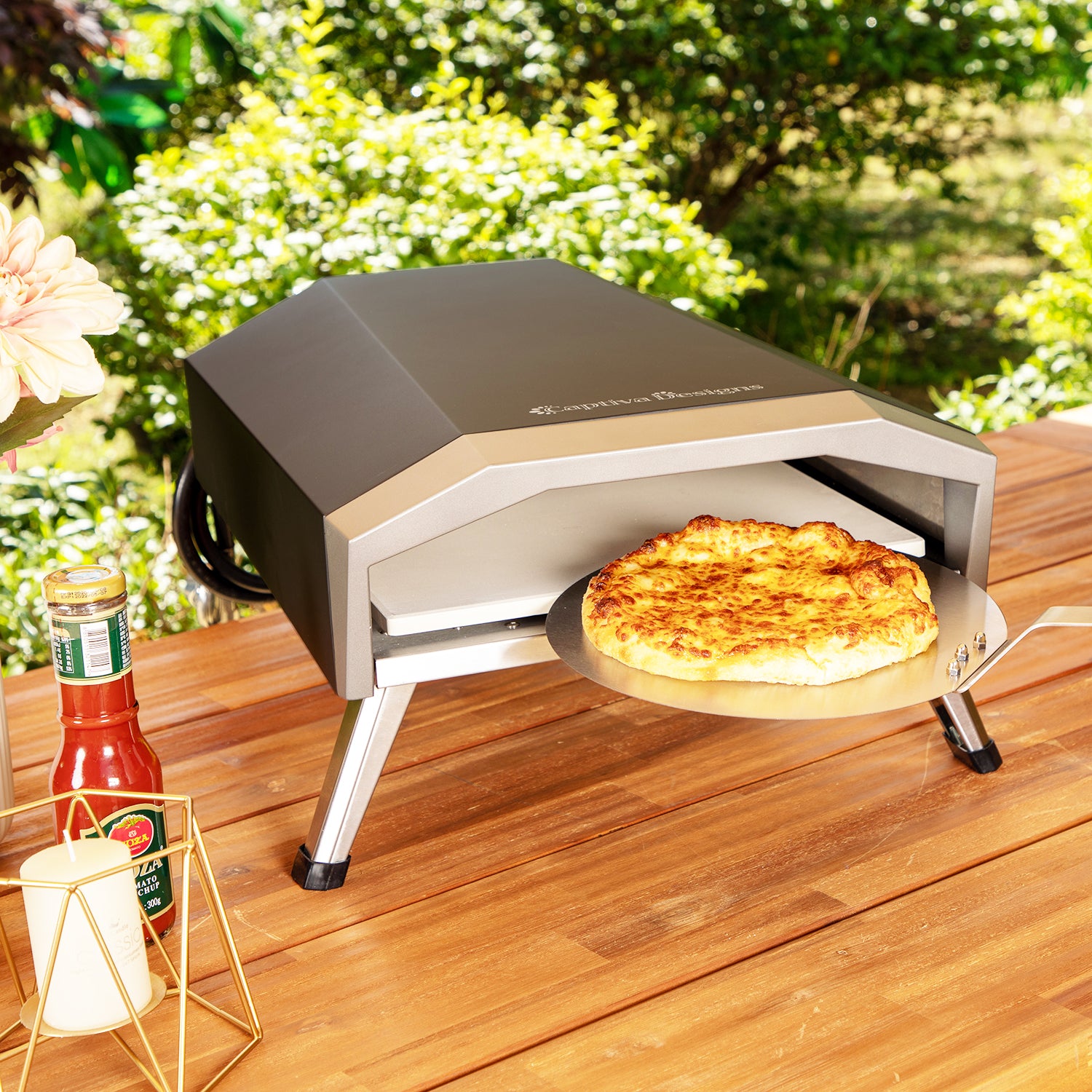 Captiva Designs 60s Quick Roast Propane Gas Outdoor Pizza Oven - Portable Backyard Pizza Maker for 13 Inch Pies, Perfect for Camping, Patio Parties & Outdoor Cooking
