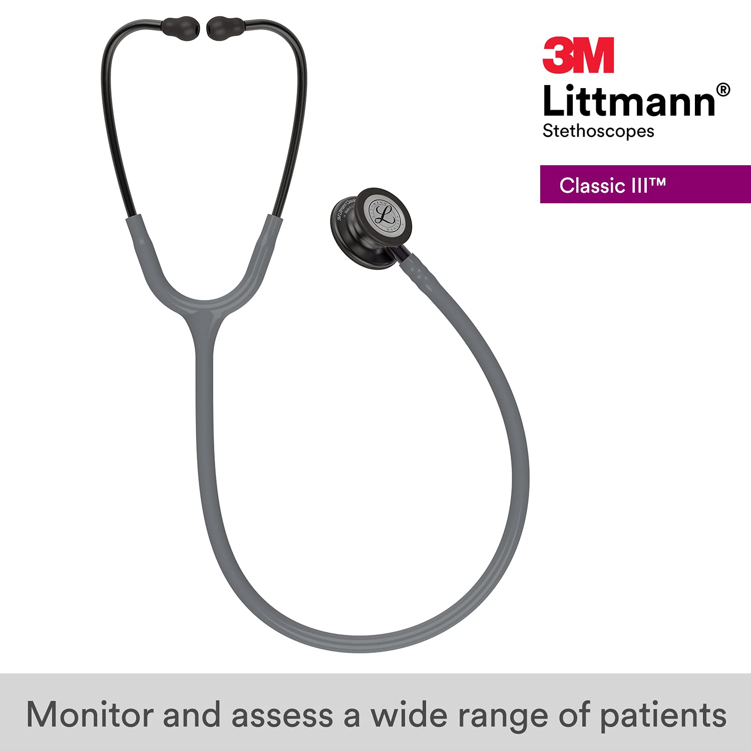 3M Littmann Classic III Monitoring Stethoscope - Smoke Chestpiece, Gray Tube, Violet Gray Stem & Headset, 27 Inch (Model 5873) | Ideal for Medical Professionals, Nurses & Students in Hospitals & Clinics