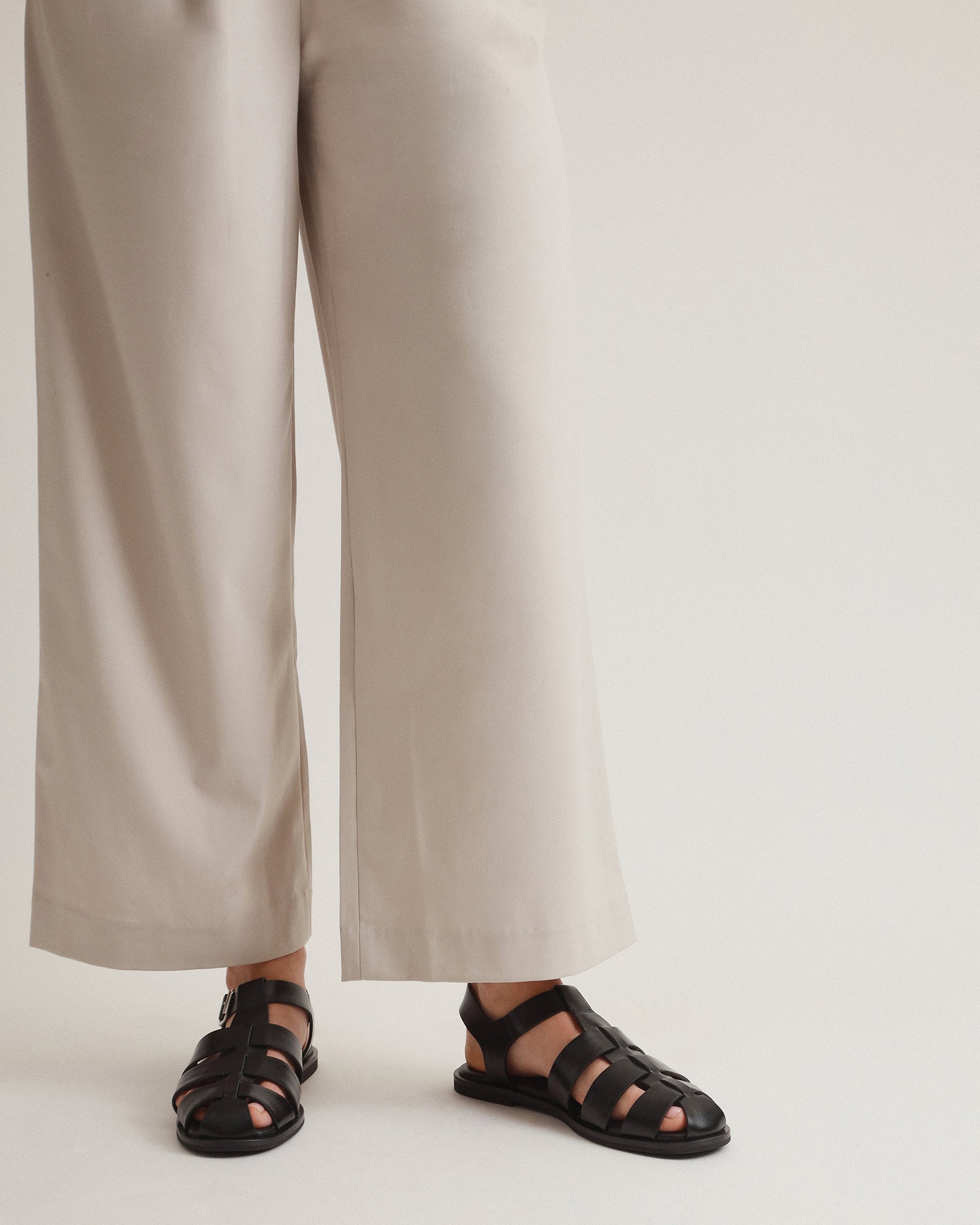 FINN Flat Sandals for Women - Black Leather Straps Comfortable Slide Sandals for Summer, Beach, and Casual Wear