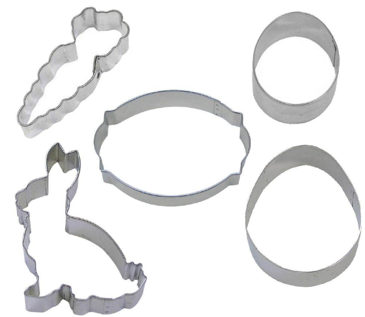 5-Piece Easter Cookie Cutter Set - Egg, Carrot, Chocolate Bunny & Plaque Shapes for Holiday Baking | Perfect for Easter Cookies, Cupcake Decorations & DIY Crafts - VergentaStore