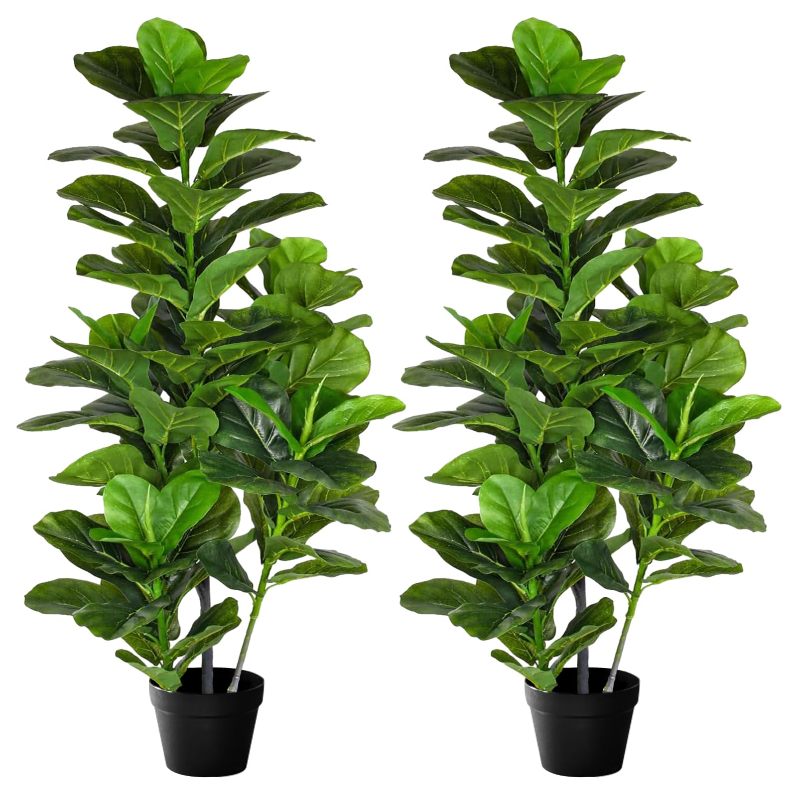 Premium 4ft Artificial Fiddle Leaf Fig Tree Set of 2 - Realistic Faux Ficus Lyrata Plants in Decorative Pots - Indoor Home & Office Decor for Living Room, Bedroom, Corner - All-Season Evergreen Floor Plant (2 Pack, 4 Feet Tall) - Perfect for Modern Home Styling, Office Spaces & Seasonal Decorations
