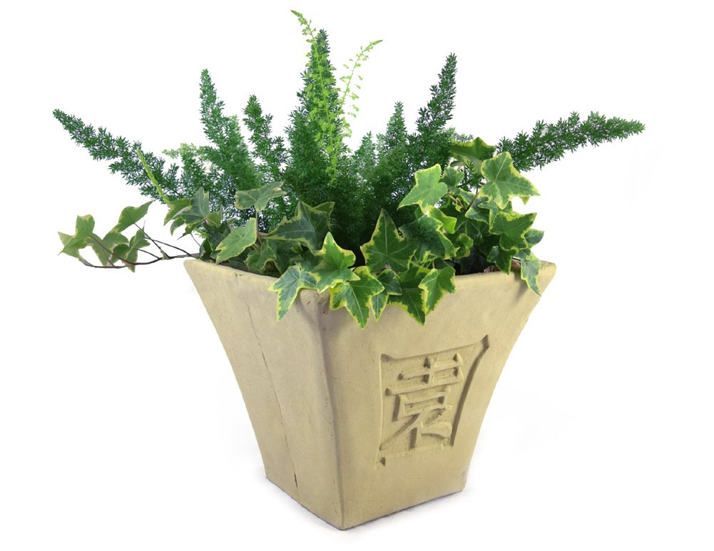 American Made Solid Cast Stone Hanji Symbol Designer Outdoor Planter, 9.5