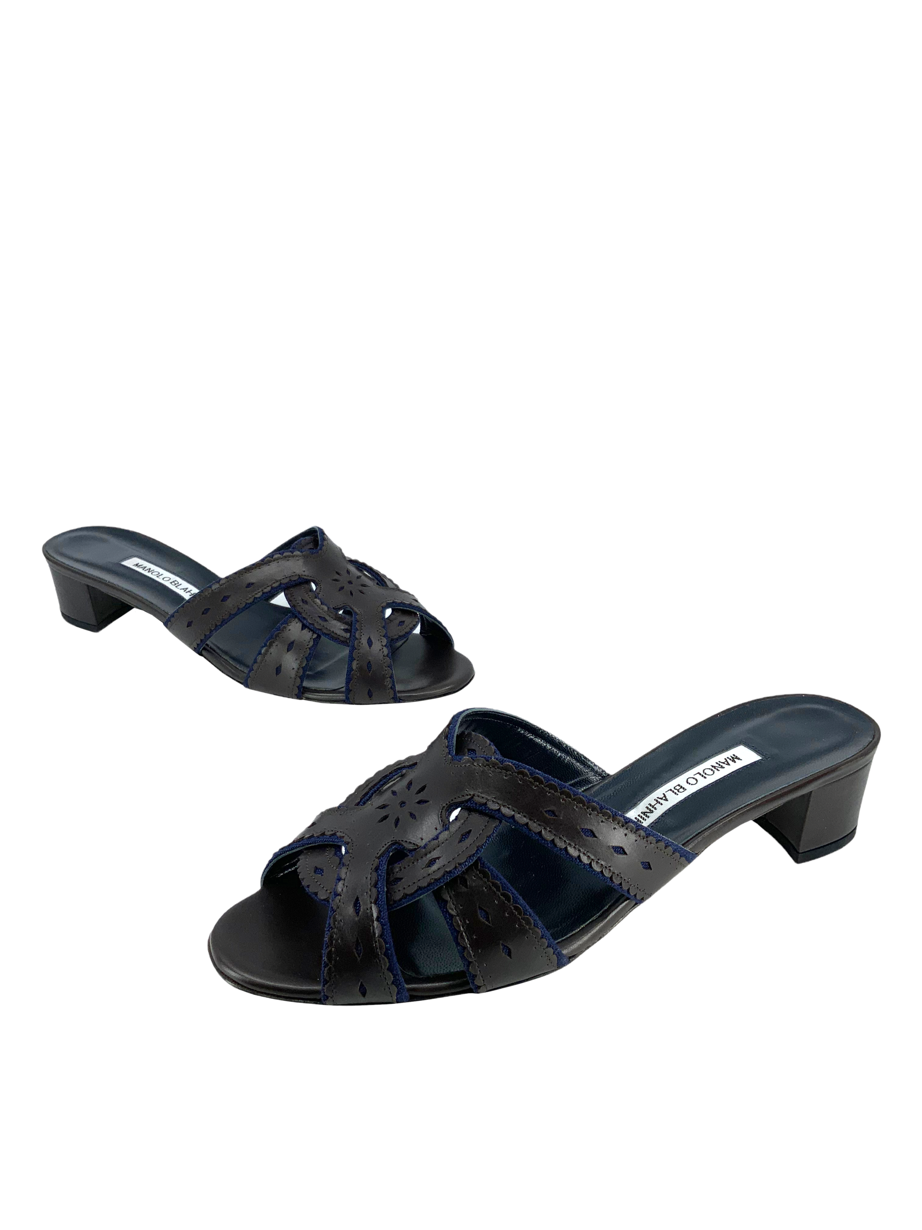 Manolo Blahnik Genuine Leather Mule Sandals for Women - Size 10 US | Comfortable Slide Shoes for Summer, Beach, and Casual Outings