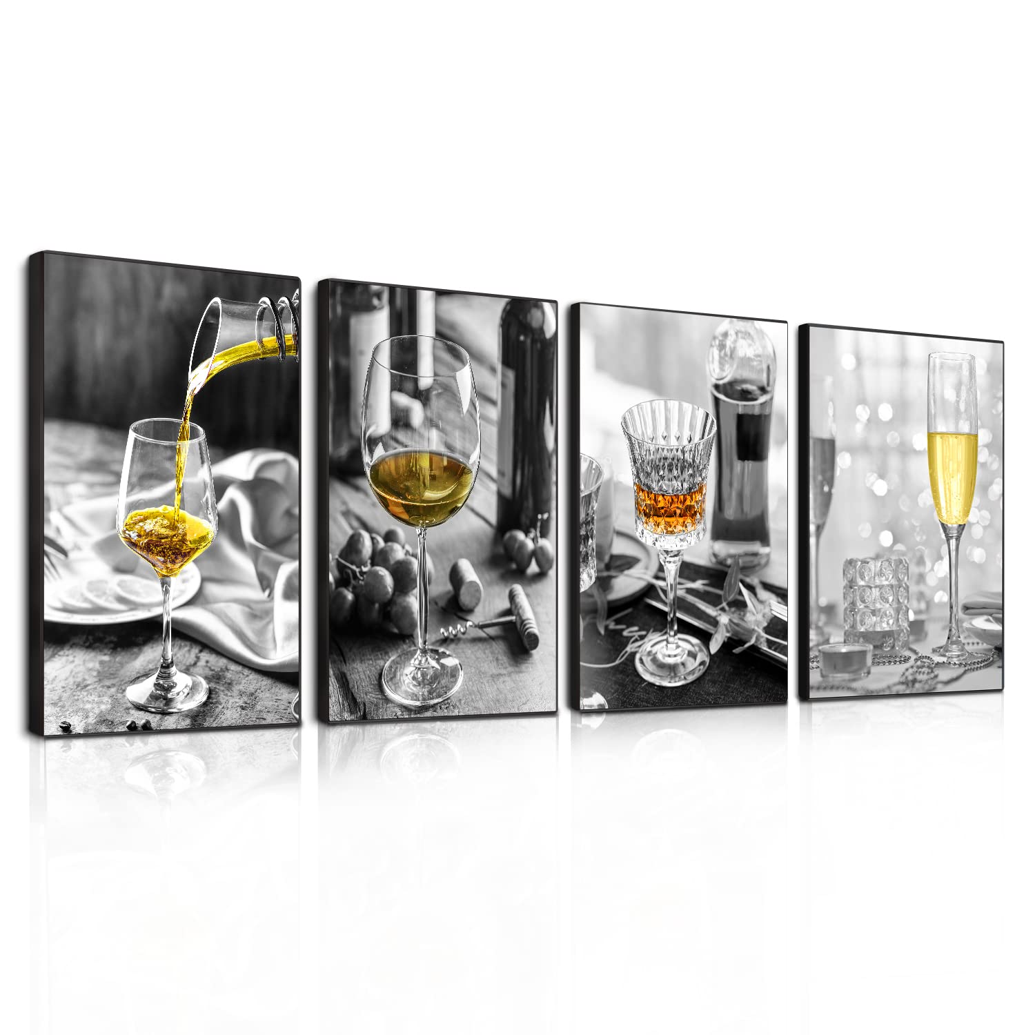 Modern Kitchen Wall Art Set - 4 Piece Aluminum Alloy Framed Canvas Wall Decor for Dining Room & Living Room | Wine Glasses Artwork for Home Decor | Perfect for Housewarming Gifts & Apartment Decorating