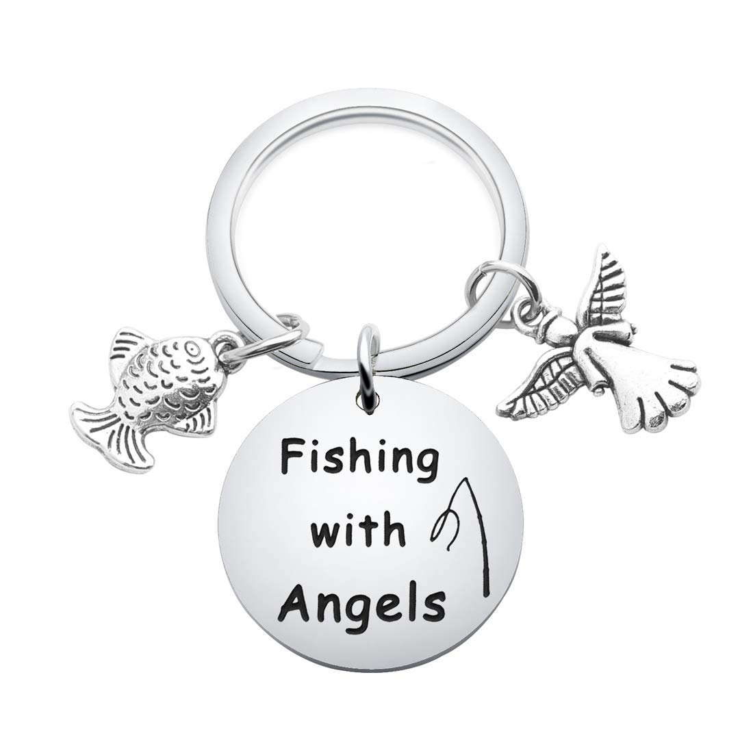 Memorial Keychain for Dad - Fishing with Angels Keepsake, RIP Gift for Father, Grandfather, Brother - Personalized Loss of Loved One Gift for Remembrance & Comfort (Great for Funerals, Memorials & Everyday Carry)
