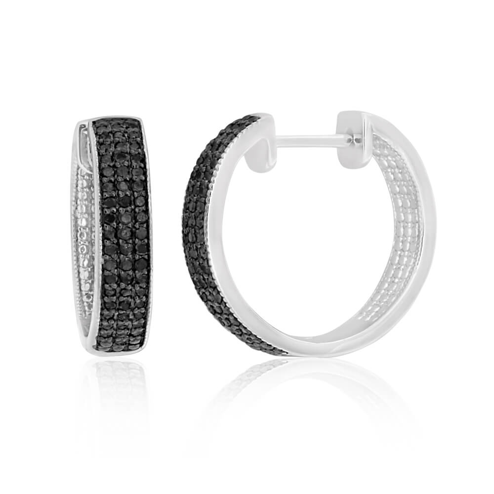1/2 Carat Black Diamond Hoop Earrings in Sterling Silver - Elegant Dangle Earrings for Women, Perfect for Parties, Weddings & Everyday Wear