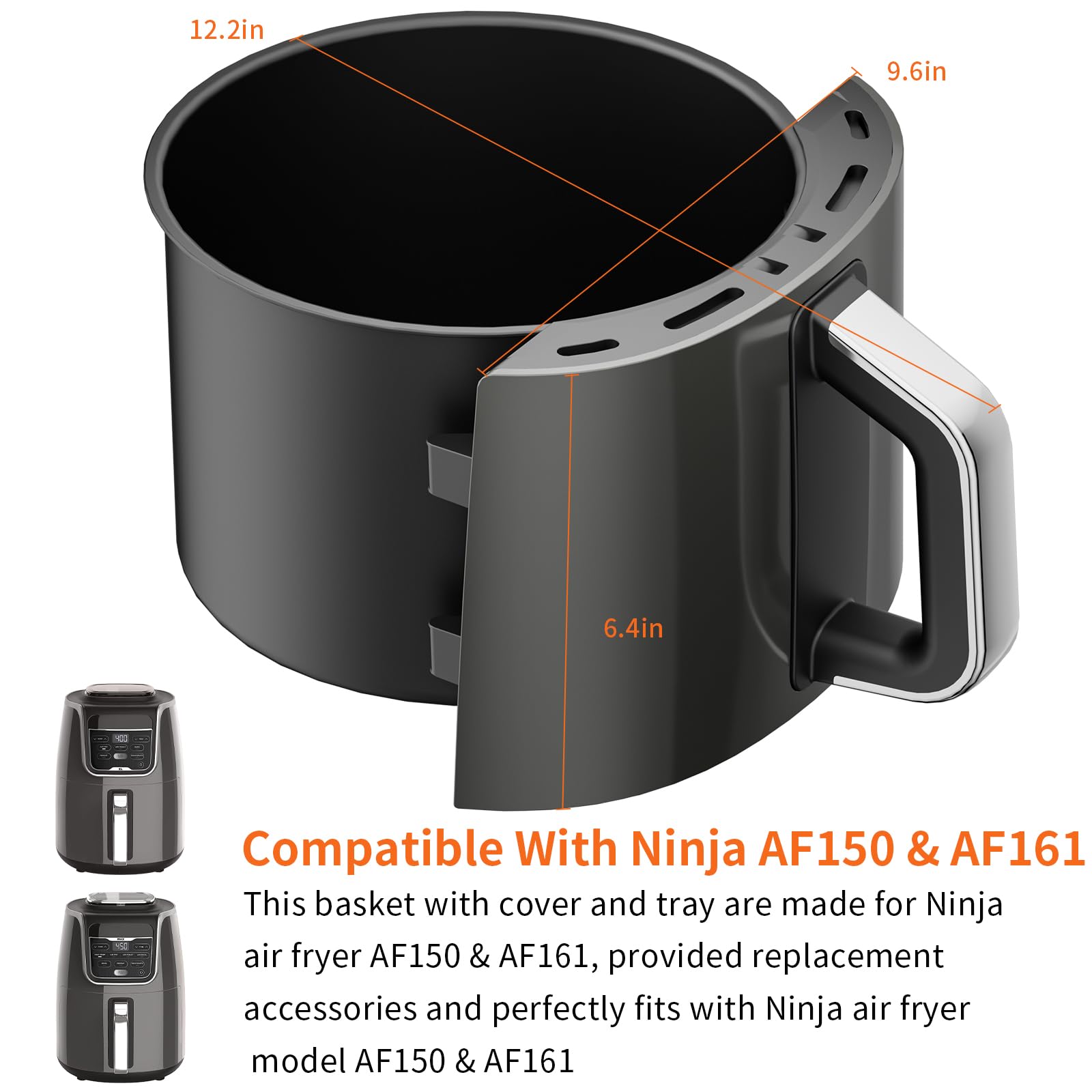 Ninja AF150 AF161 Air Fryer Replacement Basket & Tray - Non-Stick Dishwasher-Safe Accessories with Cover | Perfect for Healthy Frying, Roasting & Reheating Food at Home