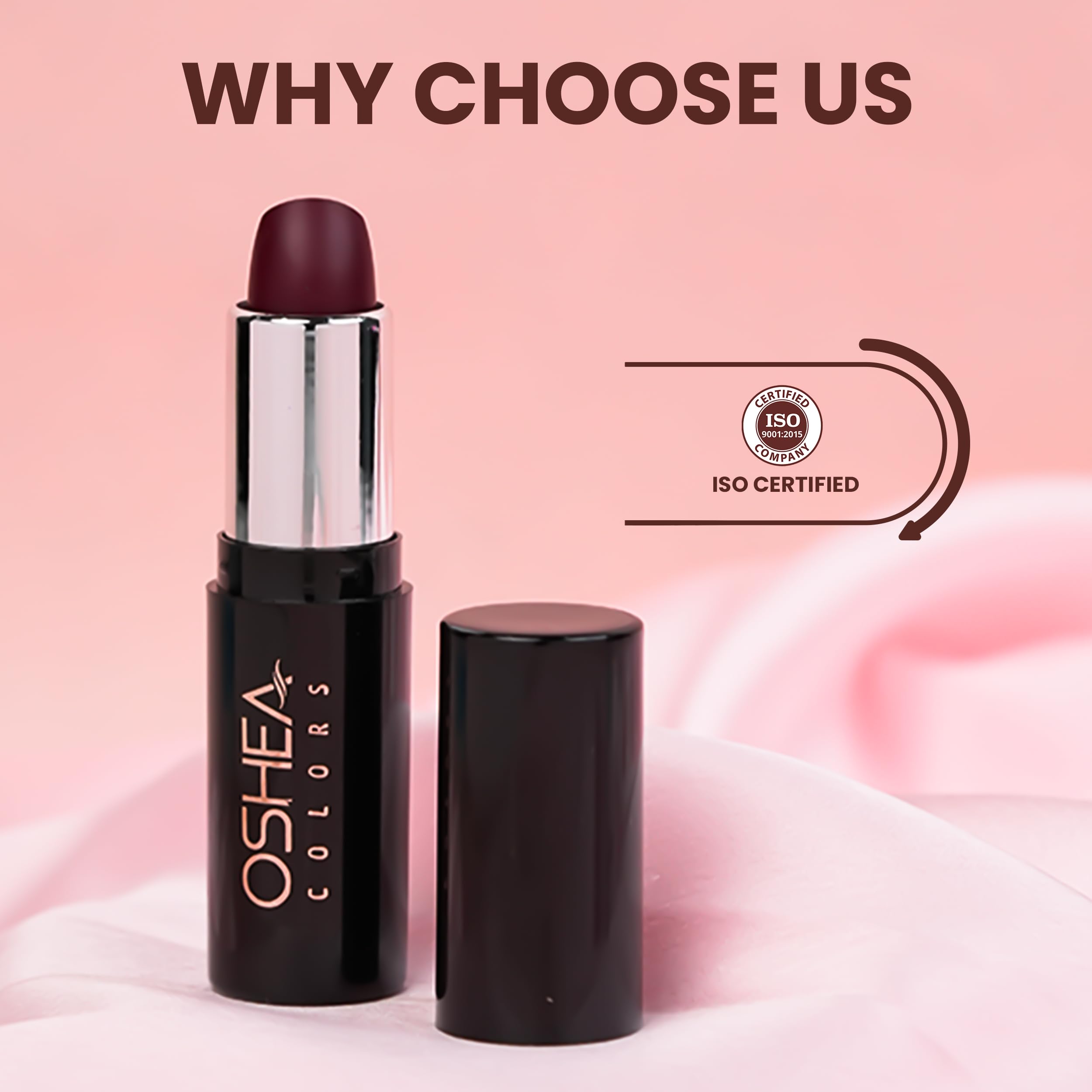 Oshea Colors Creamy Matte Lipstick - Long Lasting, Non-Drying Formula with Castor Oil & Shea Butter | Paraben Free | Rekha Maroon 08 (4.2g) | Perfect for Everyday Wear, Date Night & Special Occasions