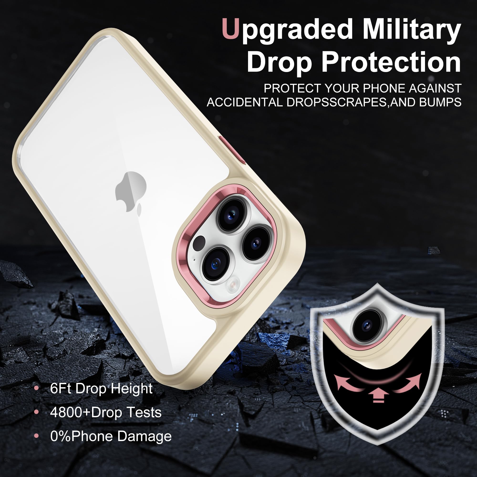 Premium Shockproof iPhone 15 Pro 6.1-Inch Case - Anti-Yellowing Clear Bumper Cover with Beige Accents | Perfect for Outdoor Activities, Gym Workouts & Everyday Protection