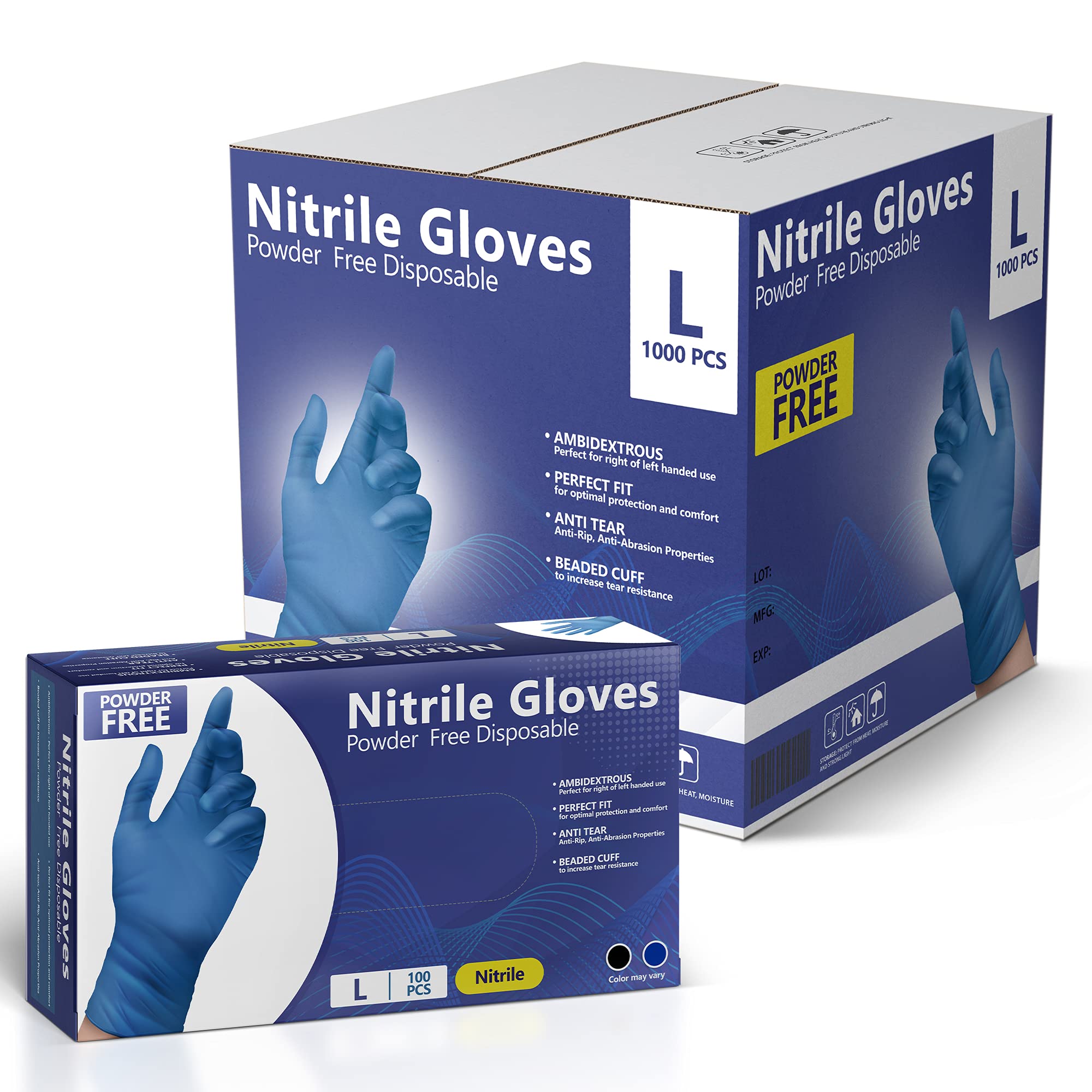Premium Nitrile Disposable Gloves - Powder Free, Latex Free, Comfortable & Durable (100-1000 Pack) - Ideal for Medical, Food Handling, Cleaning & Industrial Use