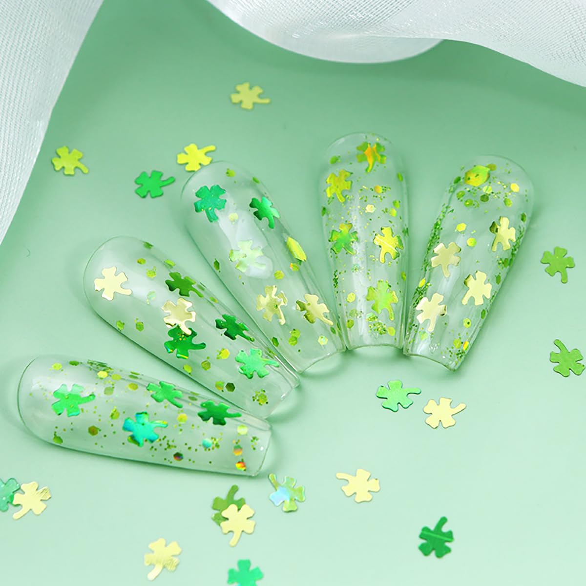 6 Grids St. Patrick's Day Nail Art Glitters - 3D Holographic Green Shamrock Nail Stickers, Irish Sequins & Sparkle Confetti Flakes for DIY Clover Nail Designs | Perfect for Women's St. Patrick's Day Party, Nail Salon Decorations & Festival Nail Art