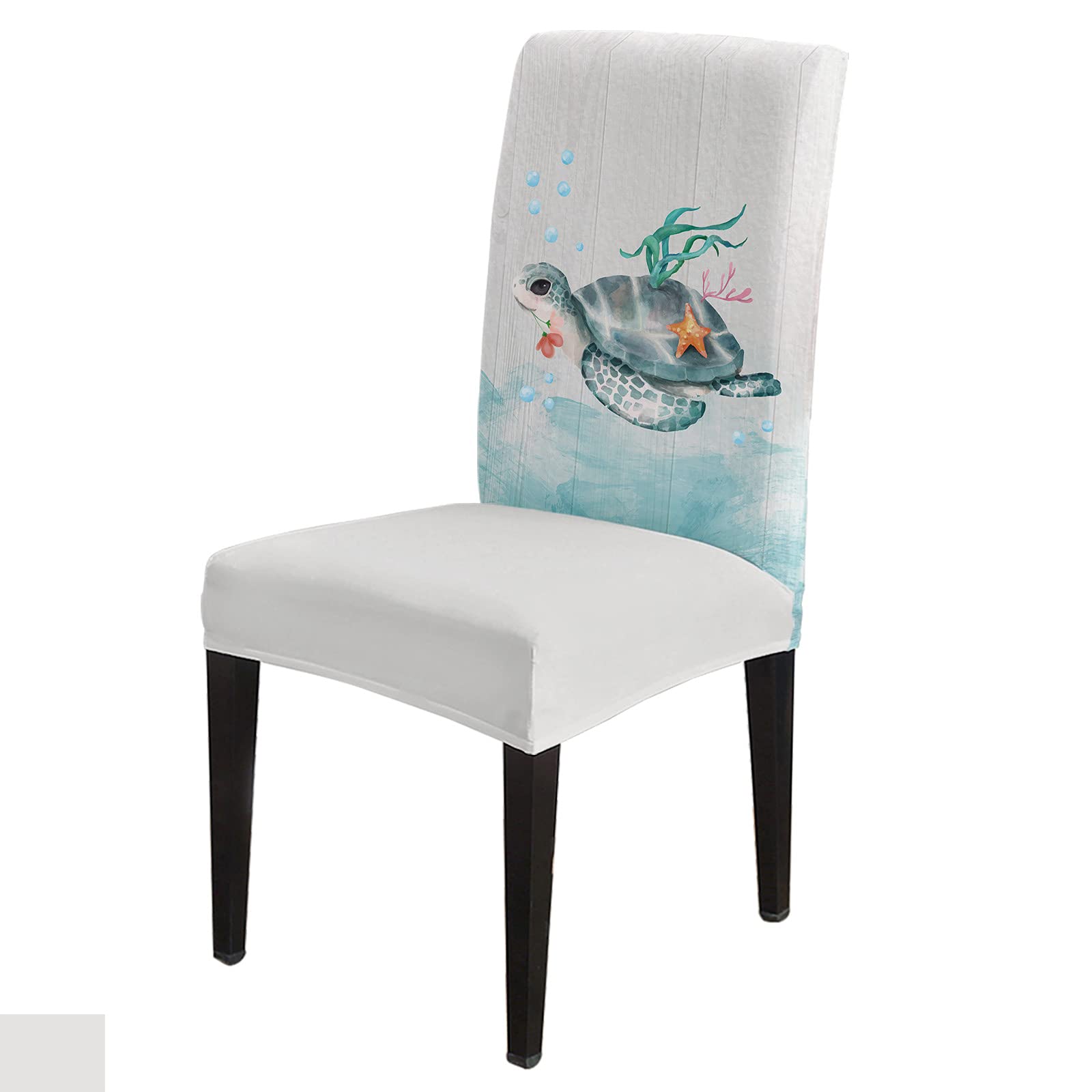 6-Piece Coastal Beach Dining Chair Covers Set - Blue Turtle Design Stretchable Slipcovers for Kitchen, Banquet & Hotel | Universal Fit, Washable & Removable Seat Protectors | Perfect for Beach Weddings, Restaurant Decor & Home Dining