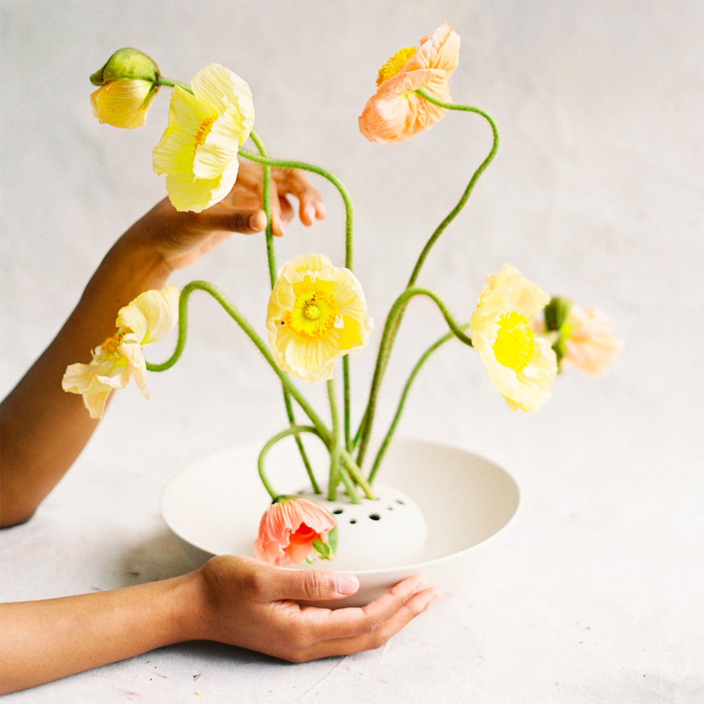Ceramic Flower Frog Bowl - Floral Arrangement Holder for Fresh & Artificial Flowers - Perfect for Centerpieces, Weddings & Home Decor