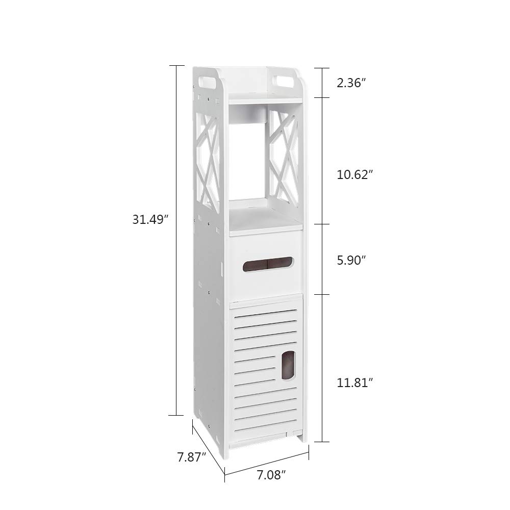 Waterproof Bathroom Floor Cabinet - 7.09 x 7.87 x 31.49 Inch Multi-Compartment Storage Organizer Rack (Style B) for Bath Towels, Toiletries & Cleaning Supplies - Perfect for Small Bathrooms, Laundry Rooms & Closets
