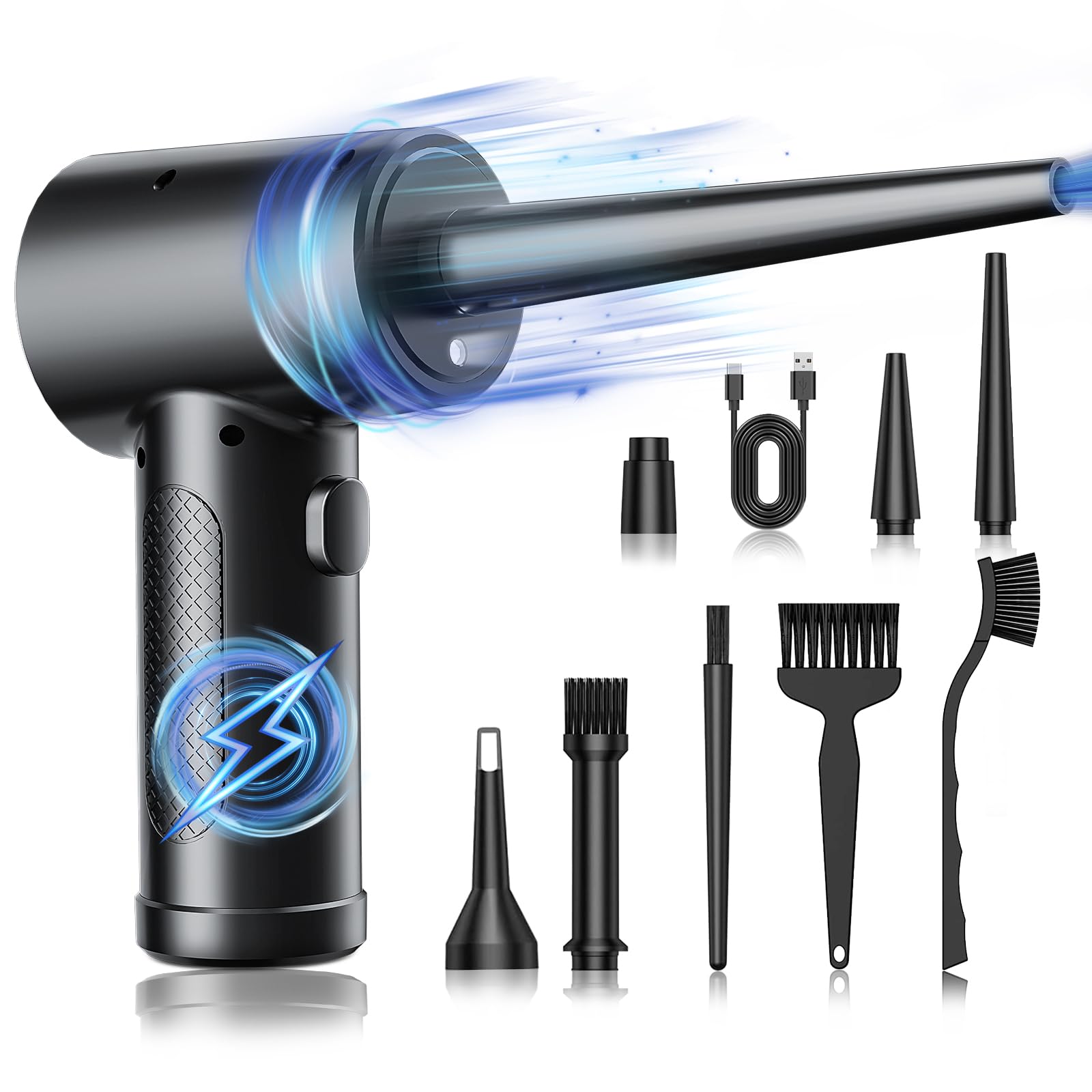 **Rechargeable Cordless Electric Air Duster – 110,000 RPM Adjustable 3-Speed Keyboard Cleaner with LED Light | Portable Compressed Air Blower for Computer, Car, Electronics, Home & Office Cleaning**    *(Use Cases: Perfect for removing dust from keyboards, laptops, car interiors, electronics, vents, cameras, and hard-to-reach areas.)*
