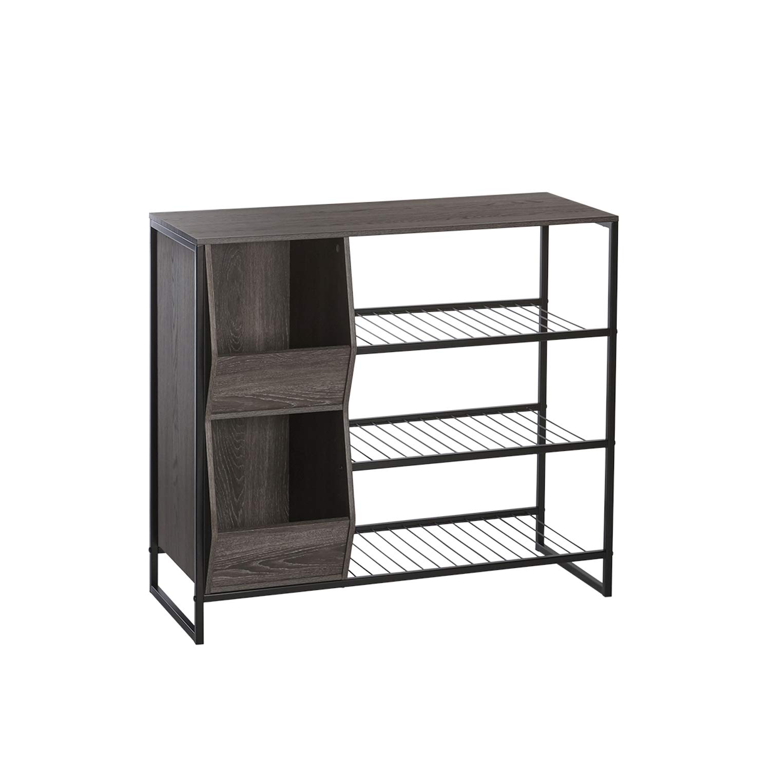 RiverRidge Afton 3-Tier Shoe Organizer with Storage Bins - Sturdy Metal Frame Shoe Rack Holds 6-9 Pairs | Space-Saving Entryway Storage for Shoes, Boots & Accessories | Perfect for Closet, Bedroom & Mudroom Organization