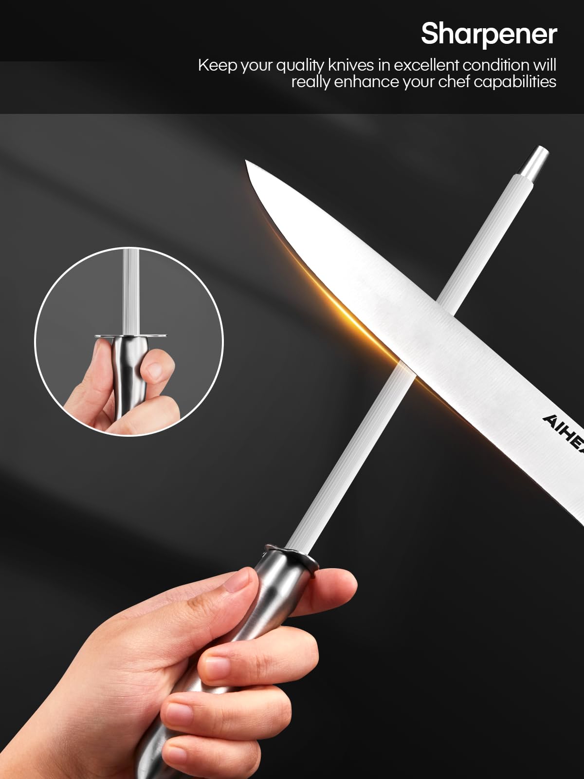 17-Piece Stainless Steel Kitchen Knife Set with Acrylic Stand - Super Sharp, Rust-Free Knives Including Steak Knives & Built-in Sharpener | Perfect for Home Chefs, Cooking Enthusiasts & Professional Kitchens