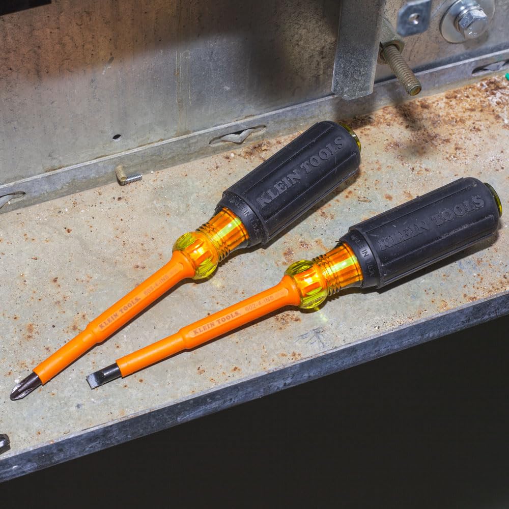 Klein Tools 33532-INS 2-Piece Insulated Electrical Screwdriver Set - 4-Inch Phillips & Cabinet Tip - USA Made - Perfect for Electricians & DIY Home Repairs
