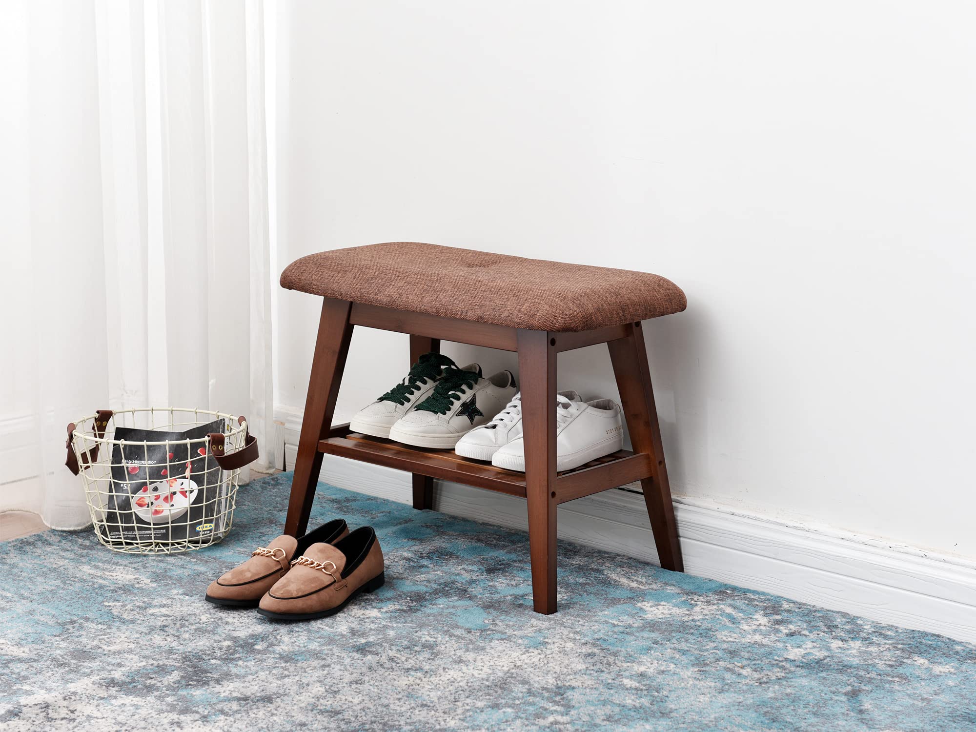 **Bamboo Shoe Rack Bench with 2-Tier Storage - Sturdy Entryway Organizer for Shoes, Hallway & Living Room (23.6