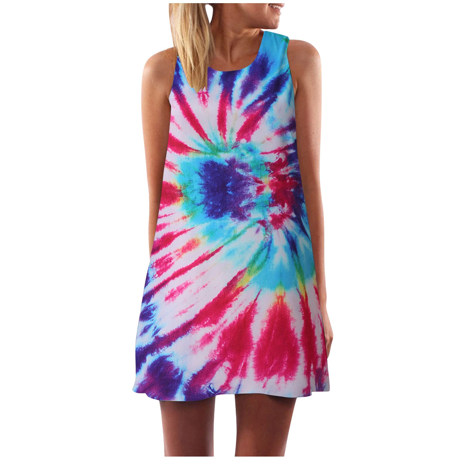 Vintage Boho Floral Print Sleeveless Mini Dress for Women - Blue Summer Beach Dress, Casual Party & Vacation Outfit