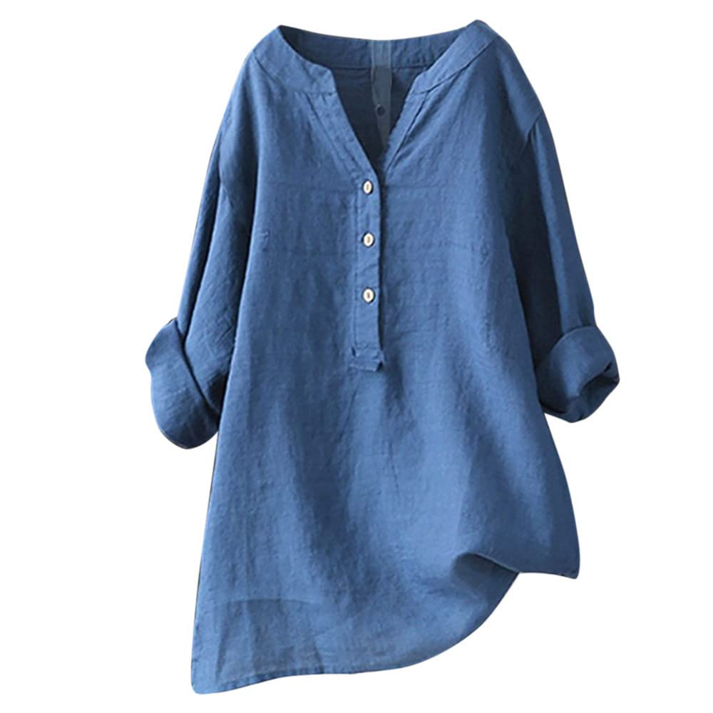 Women's Linen Button Down Shirt - Casual Flannel T-Shirt with Long Sleeves, Breathable Summer Beach Cover Up, Green Loose Fit Blouse for Outdoor Travel & Vacation Wear