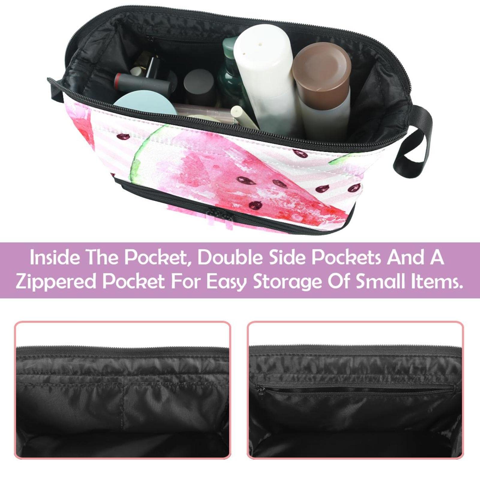 Large Travel Cosmetic Bag for Women - Pink Watercolor Watermelon Design, Makeup Organizer & Toiletry Bag | Perfect for Vacation, Gym, and Everyday Use