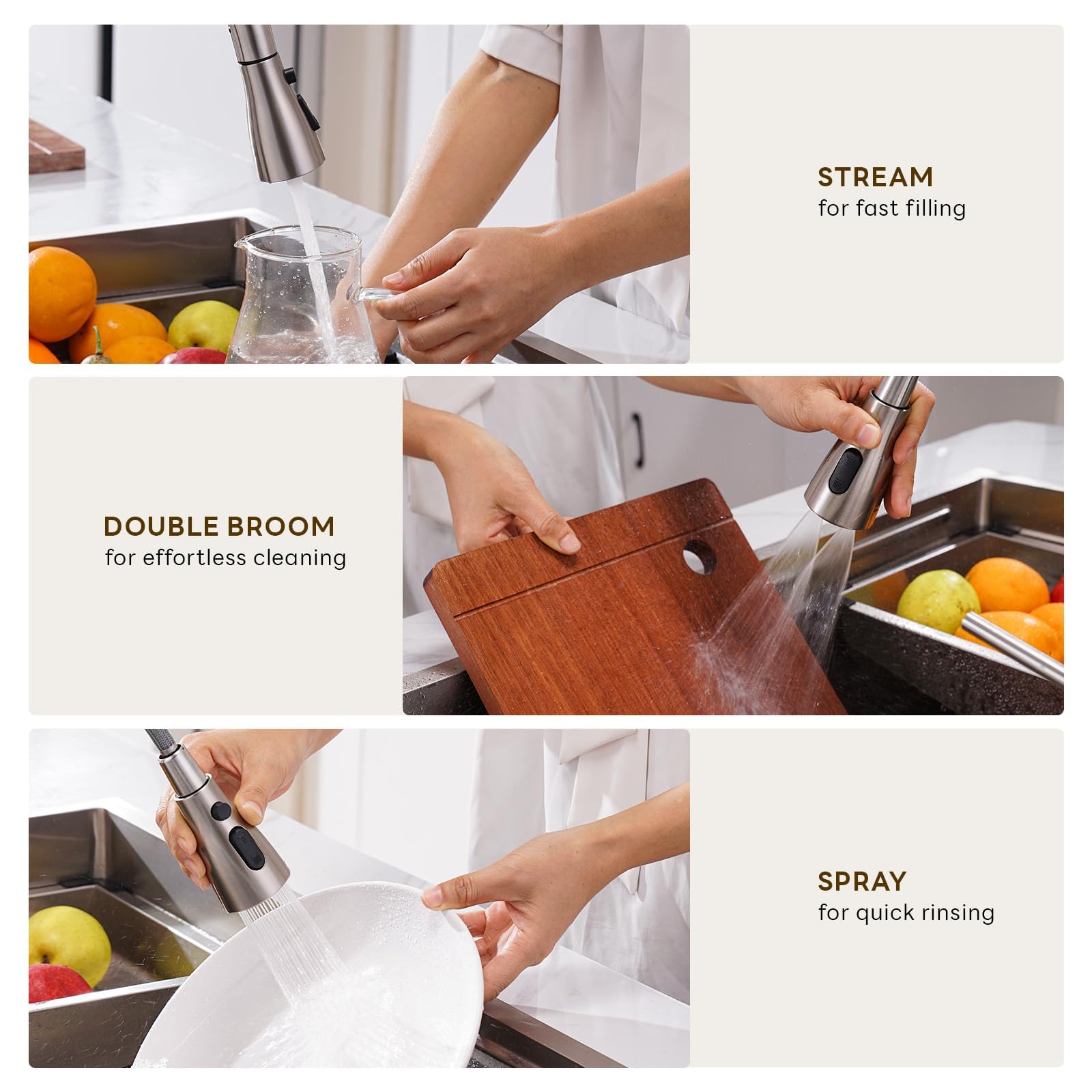 APPASO 2 Hole Kitchen Faucet - Brushed Nickel High Arch Pull Down Sprayer with 3 Modes, Stainless Steel Single Handle Modern Sink Faucet (2 Pack) - Perfect for Residential Kitchens, Restaurants & Commercial Use