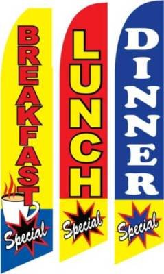 Feather Banner Flags for Breakfast, Lunch & Dinner Specials - Pack of 3 | Restaurant & Cafe Advertising Decor | Perfect for Outdoor Events, Grand Openings & Seasonal Promotions