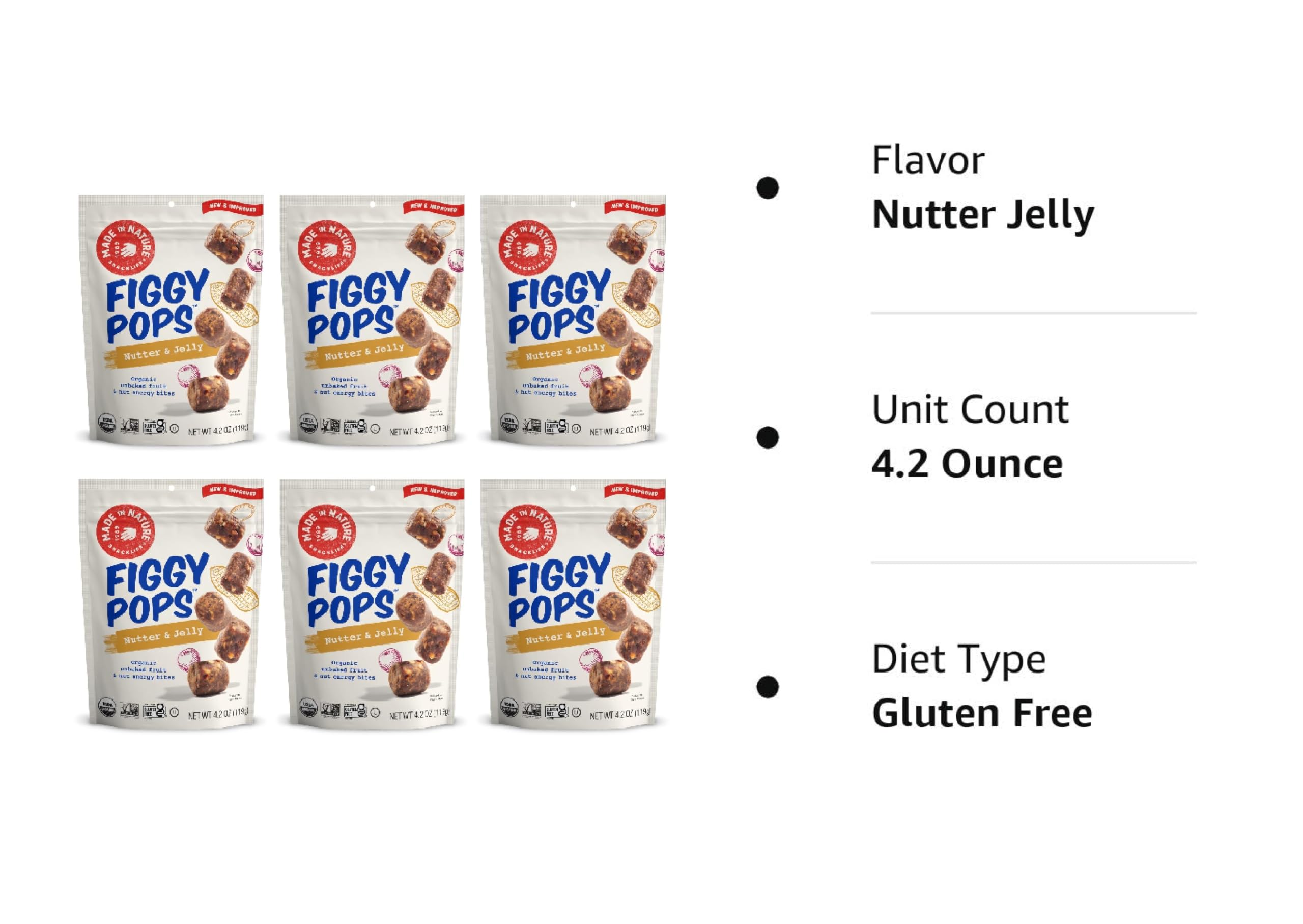 Made In Nature Organic Figgy Pops Nutter & Jelly - 4.2oz Pack of 6 | Vegan Gluten-Free Non-GMO Unbaked Fruit & Nut Energy Bites | Healthy Snacks for Hiking, Office & Kids Lunchboxes