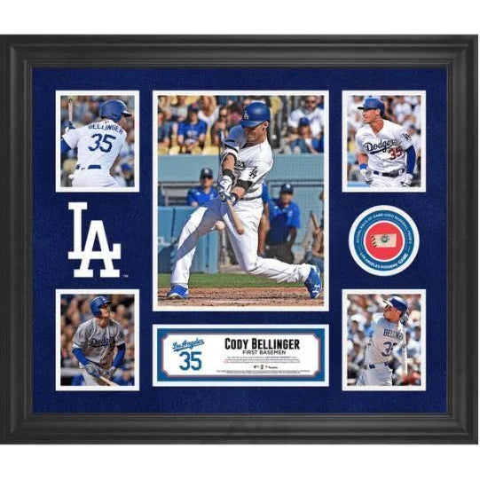 Authentic Cody Bellinger Game-Used Baseball Memorabilia - Framed LA Dodgers Collage with MLB COA - Perfect for Sports Collectors, Man Cave Decor & Dodgers Fan Gifts