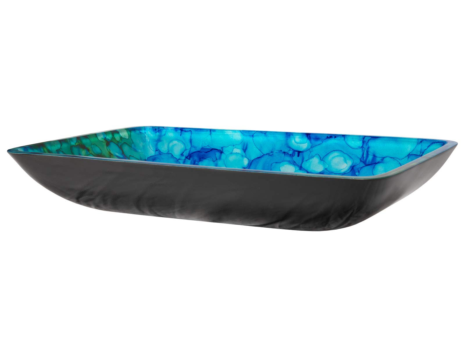 Blue and Green Water Lilies Rectangular Glass Vessel Sink for Bathroom - Modern Art Decor Vanity Sink for Home & Hotel Use - Perfect for Spa, Powder Room, and Luxury Bathroom Renovations