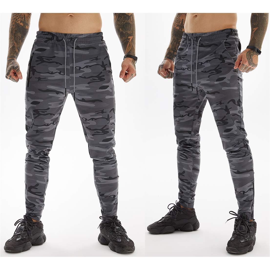 Ouruikia Men's Jogger Pants - Tapered Sweatpants with Zipper Pockets & Towel Loop for Running, Workout, Gym & Casual Wear | Athletic Pants for Men | Comfortable & Stylish Bottoms