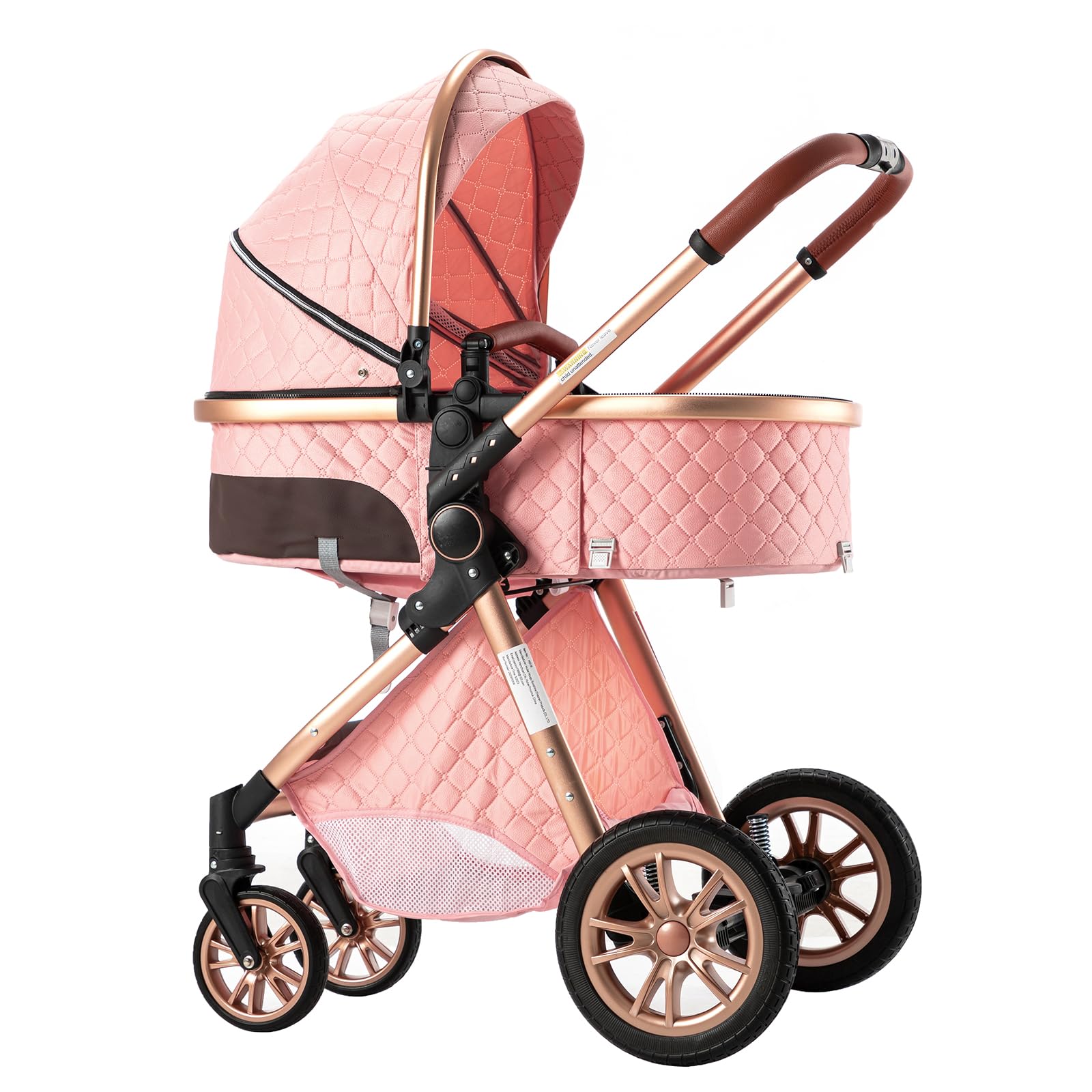 3 in 1 Reversible Baby Stroller Travel System - Foldable Luxury Pram Buggy with Car Seat Base, Lightweight & Portable for Newborn to Toddler (Pink) | Perfect for Shopping, Travel & Daily Walks