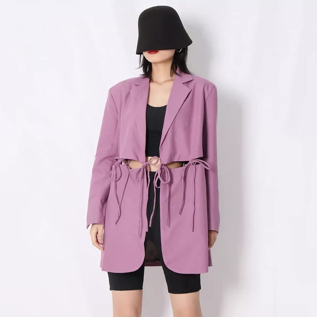 WDBBY Women's Solid Patchwork Blazer with Notched Collar & Long Sleeves - Fashion Cut Out Jacket for Spring Outfits (Purple, Size S) | Perfect for Office Wear, Date Nights & Casual Chic Looks