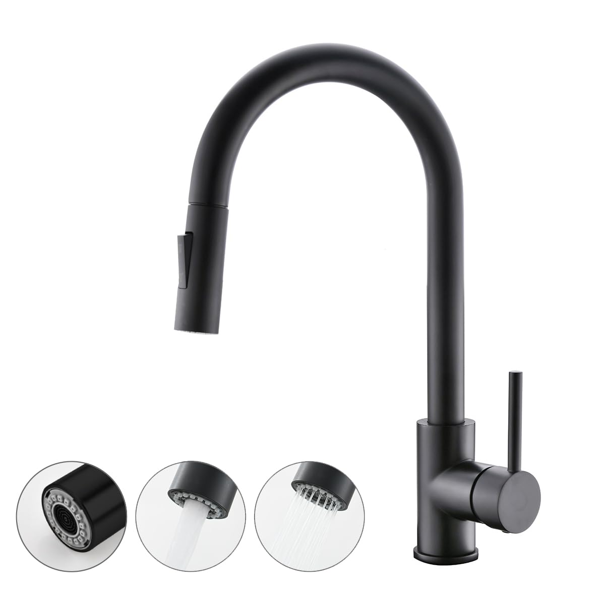 Havin Matte Black Kitchen Faucet with Pull Down Sprayer - High Arc Stainless Steel, cUPC Ceramic Cartridge, No Deck Plate - Perfect for 1-Hole Kitchen Sink or Laundry Sink | Modern Upgrade for Cooking, Washing Dishes & Cleaning Tasks