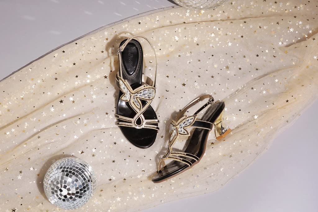 YooPrettyz Women's Embellished Stud Butterfly Evening Heels - Elegant Dress Party & Bridal Sandals for Weddings, Prom, and Special Occasions