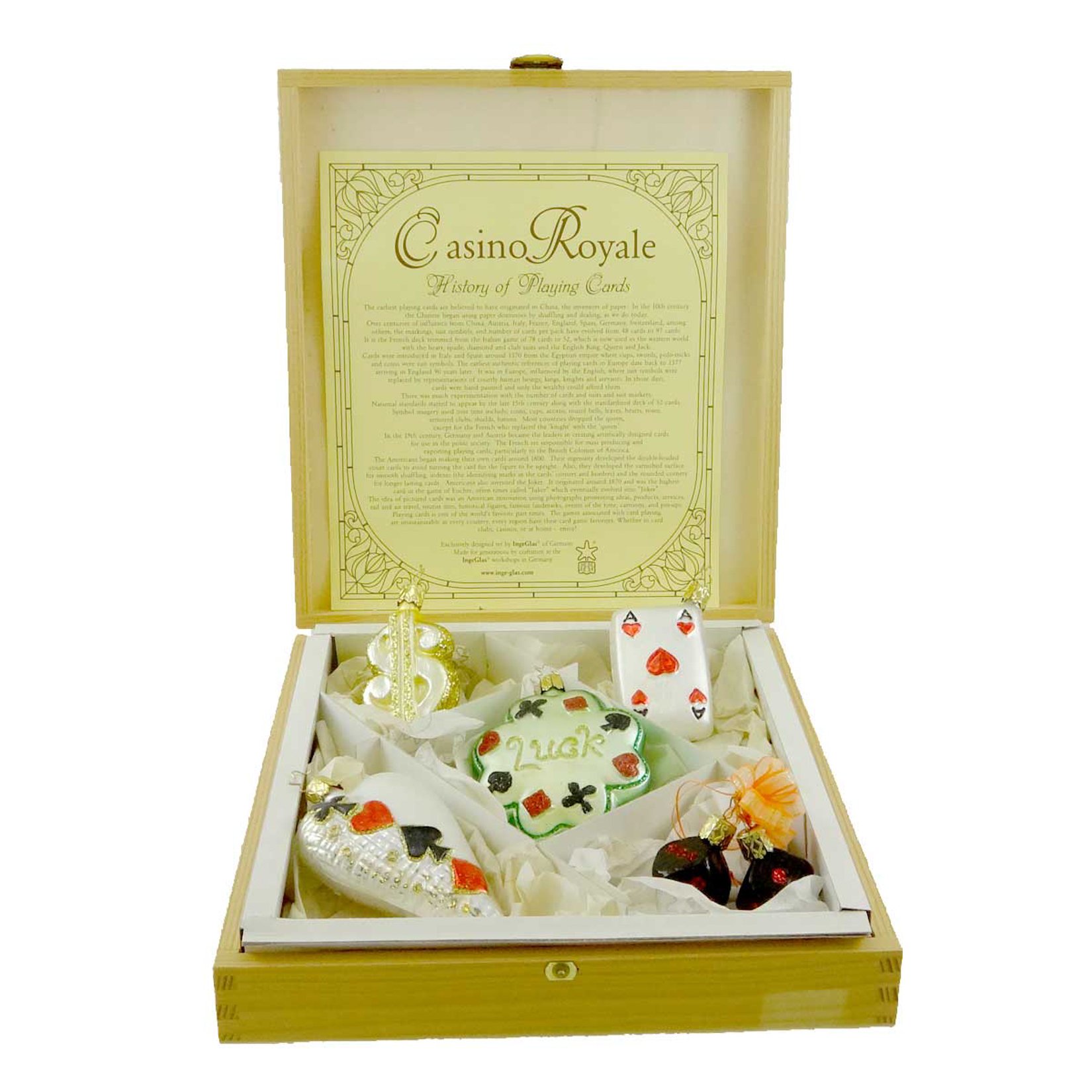 INGE GLAS Casino Royale Blown Glass Playing Card Ornaments - Handcrafted Gambling Theme Decor for Home, Bar, or Casino Party Decorations