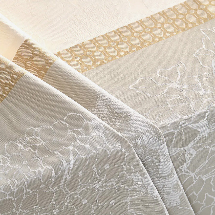 Garnier Thiebaut Mille Hortensias Natural Tablecloth - Elegant Floral Design for Dining Room, Kitchen, and Outdoor Picnics