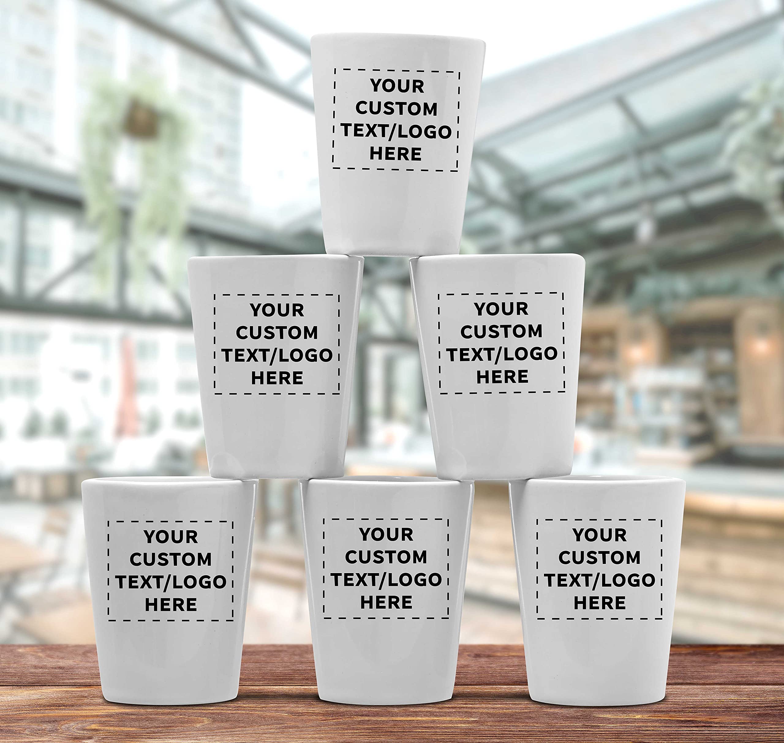 100-Pack Customizable 2 oz Ceramic Shot Glasses with Glossy Finish - Personalized Text & Logo - Barware & Drinkware for Parties, Weddings, and Events - White