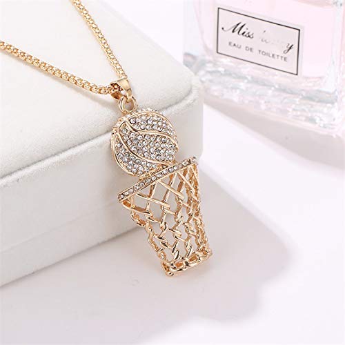 14k Gold Plated Basketball Pendant Necklace for Men - Hip Hop Rhinestone Basketball Hoop Chain Jewelry - Perfect Gift for Basketball Lovers & Sports Fans - Great for Games, Parties and Streetwear Fashion