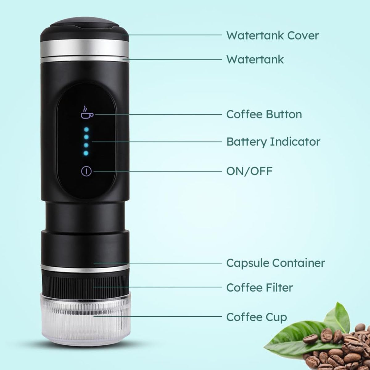 Portable Mini Espresso Machine with USB Charging - Compact Travel Coffee Maker for Camping, Hiking, RV & Office Use | Perfect for Outdoor Adventures & Workspaces