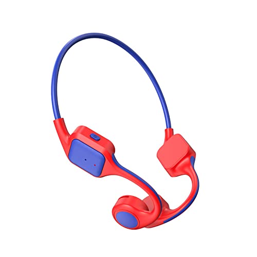 YODZ Kids Bone Conduction Headphones - Bluetooth 5.0 Wireless Open Ear Headset with Mic, IPX5 Waterproof, HiFi Stereo Sound for Safe Learning, Online Classes, Homeschooling & Sports (Red) - Perfect for School, Running, Cycling & Outdoor Activities