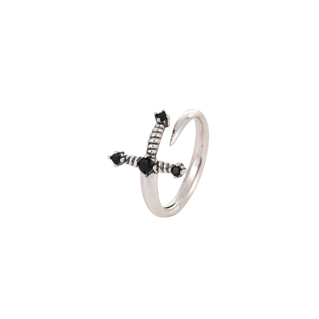 Personalized Minimalist Black CZ Sword Ring for Men & Women - Gothic Jewelry for Everyday Wear, Cosplay, and Gift Giving
