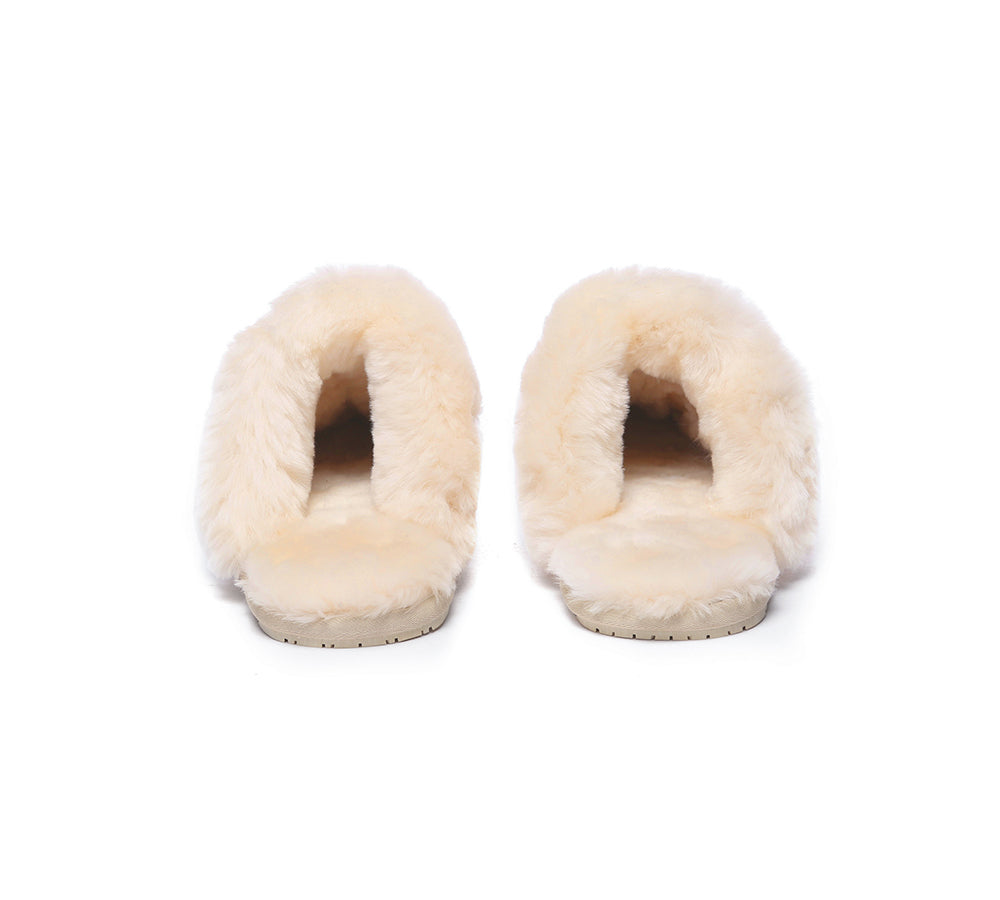 EVERAU® Women's UGG Slippers - Genuine Sheepskin Wool Suede Scuff Slippers in Rosa Pink for Indoor/Outdoor Comfort and Warmth