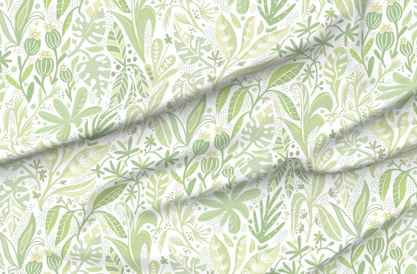 Spring Green Botanical Large Scale Boho Whimsical Neutral Earth Tone Satin Fabric by The Yard - Perfect for Sewing, Lining, Apparel, Fashion, Blankets & Home Decor | Spoonflower Premium Printed Fabric