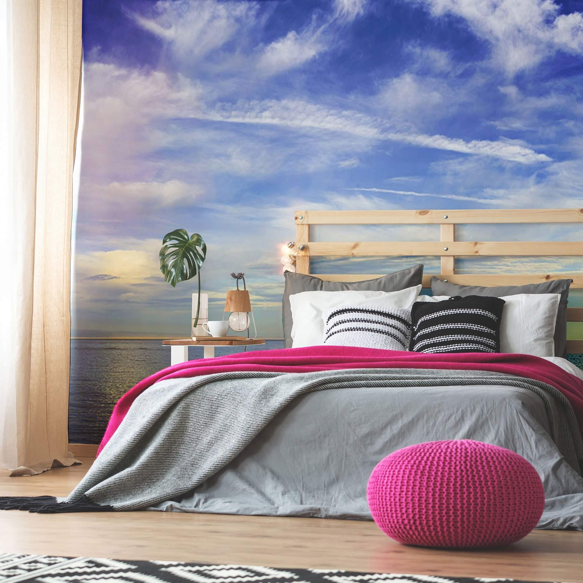 White Clouds Landscape Peel and Stick Removable Wall Mural 3414 - Self-Adhesive Wallpaper for Bedroom, Living Room & Nursery Decor