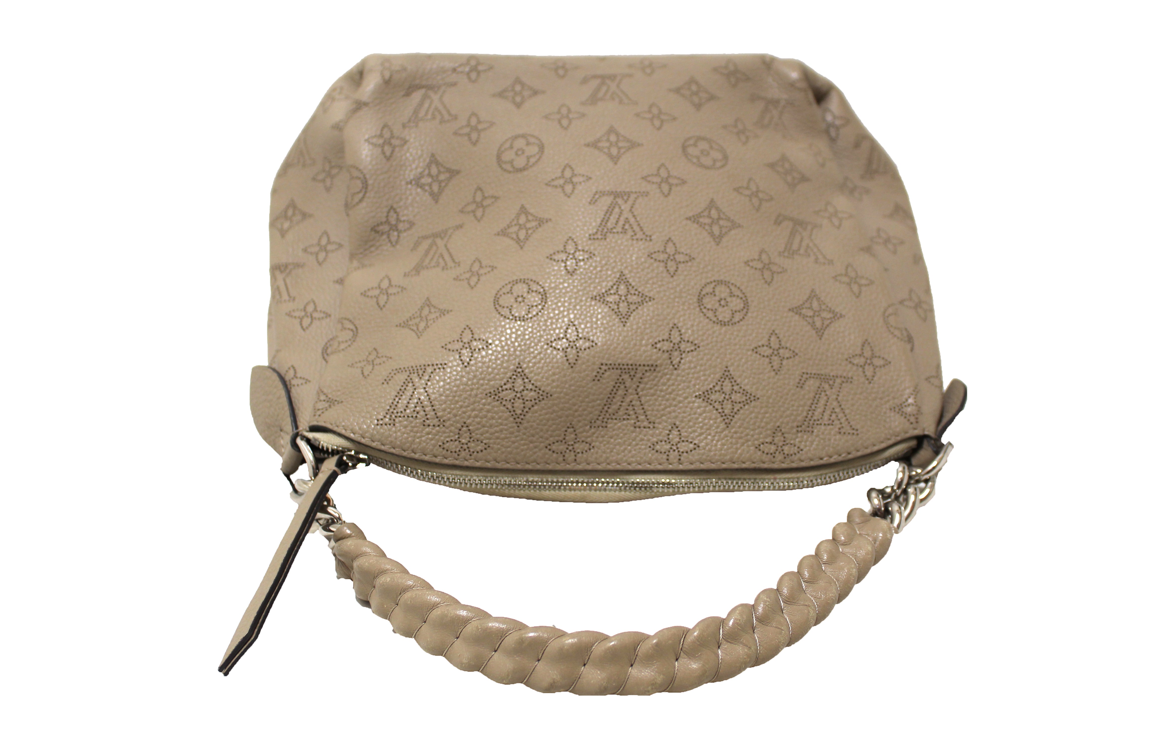 Authentic Louis Vuitton Grey Mahina Leather Babylone Chain BB Hobo Shoulder Bag - Luxury Crossbody Purse for Women, Perfect for Date Night & Evening Events