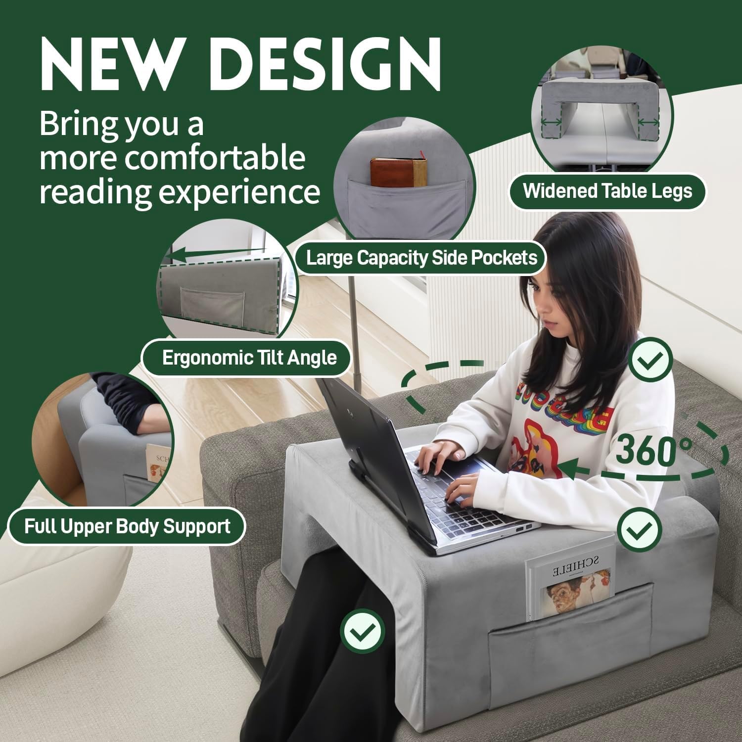 **Daneey Reading Pillow for Gaming & Laptop Use - Adjustable Armrest & Back Cushion Support - Perfect for Bed, Couch, Sofa - Ideal for Reading, Gaming, Working & Relaxing**