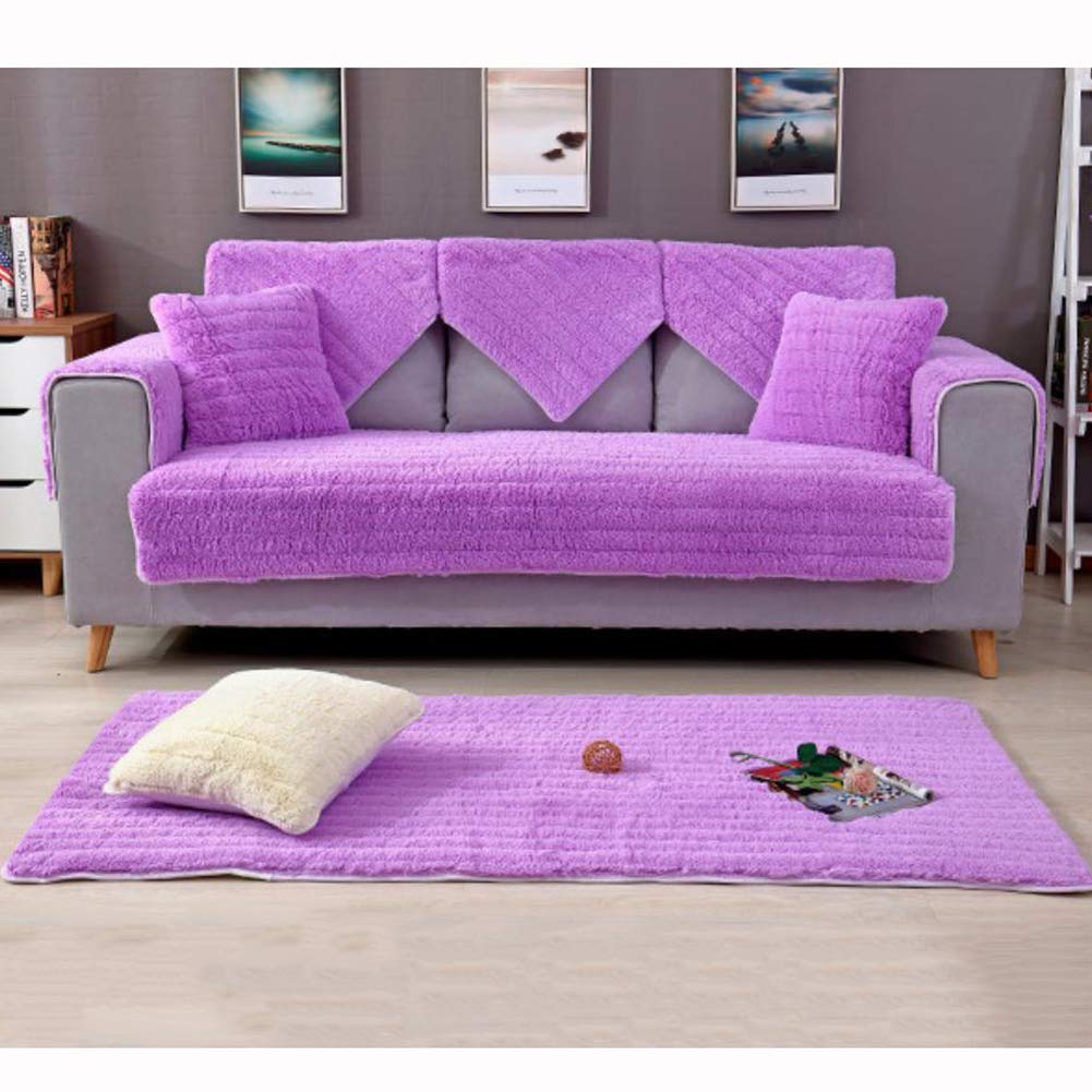 Nileco Plush Sofa Slipcover - Quilted Winter Thick Furniture Protector, Anti-Slip Sectional Couch Cover for Living Room - Purple 43x94inch (110x240cm) - Perfect for Home Decor, Pet Protection & Seasonal Style Upgrade
