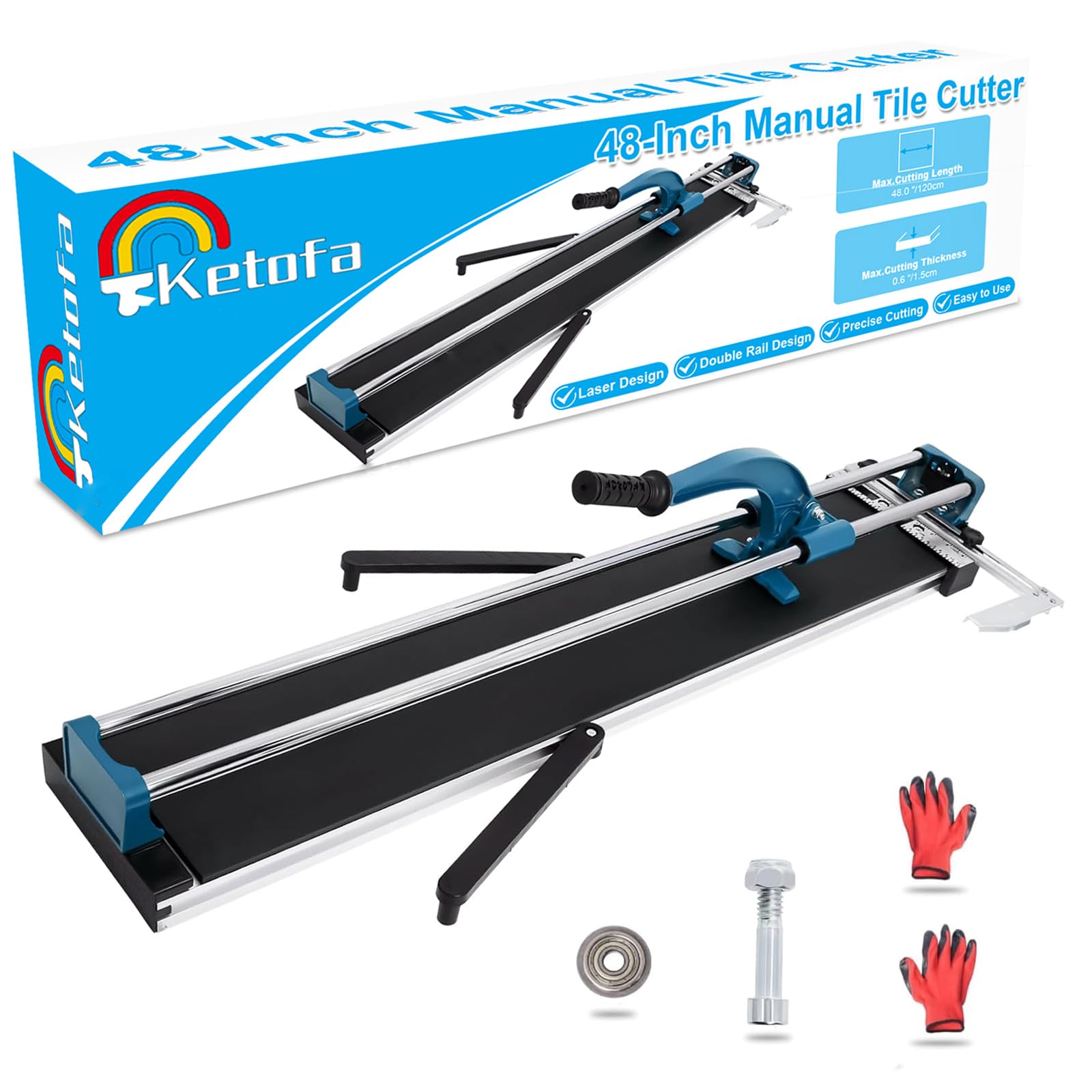 48-Inch Manual Tile Cutter with Laser Guide - Tungsten Carbide Wheel for Porcelain & Ceramic Tiles - Heavy Duty All-Steel Construction - Perfect for Home Renovation, Bathroom Remodeling & DIY Floor Tile Projects